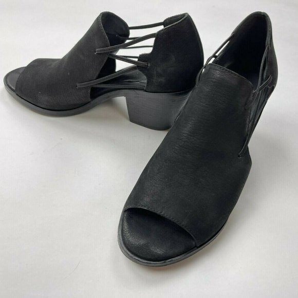 Eileen Fisher Nikki Peep Toe Booties Strappy Leather Hills‎ Shoes Black Women 6 - Picture 1 of 10